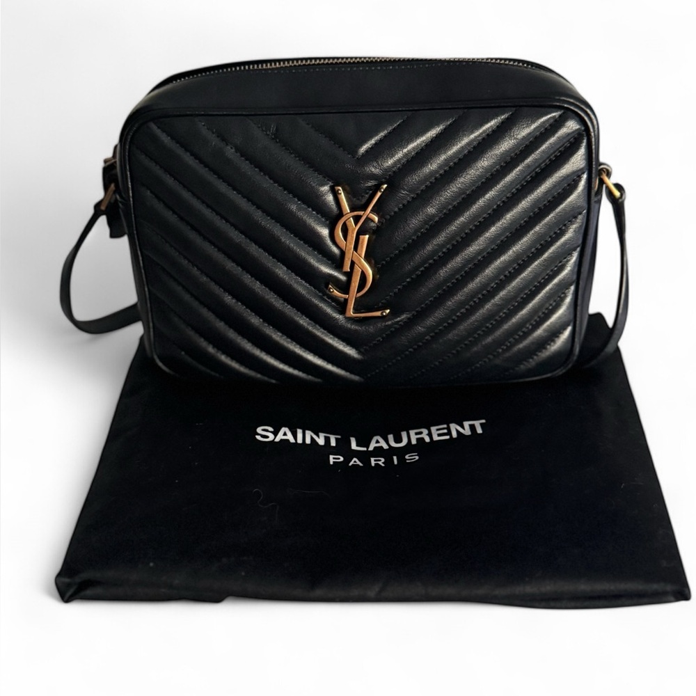 Saint Laurent Lou Camera Bag Black Chevron Gold YSL Hardware Entrupy COA